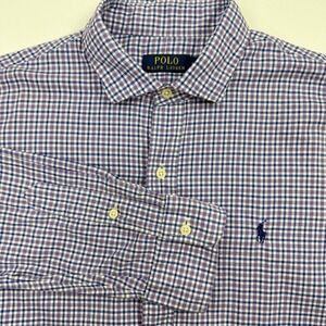 Ralph Lauren Mens Gingham Button Down Shirt Purple Blue L Cotton Preppy Office